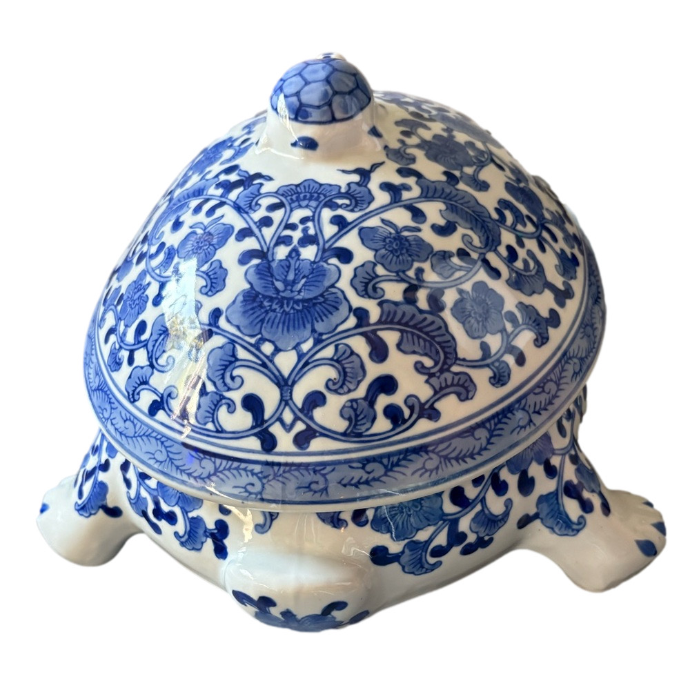 Blue and White Ceramic Turtle Canister - Picture 5 of 7